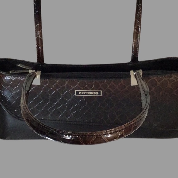 Vittorio Leather Croc Embossed, Gradient Color Shoulder Bag/Handbag, Black/Brown - Picture 3 of 11
